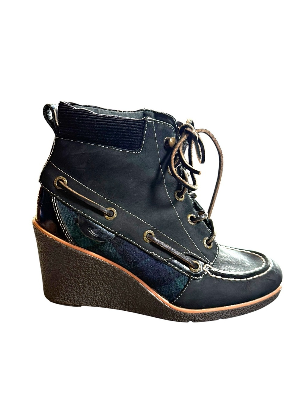 Sperry Top-Sider Waypoint Wedge Ankle Boots Plaid Leather 5M - Picture 3 of 9